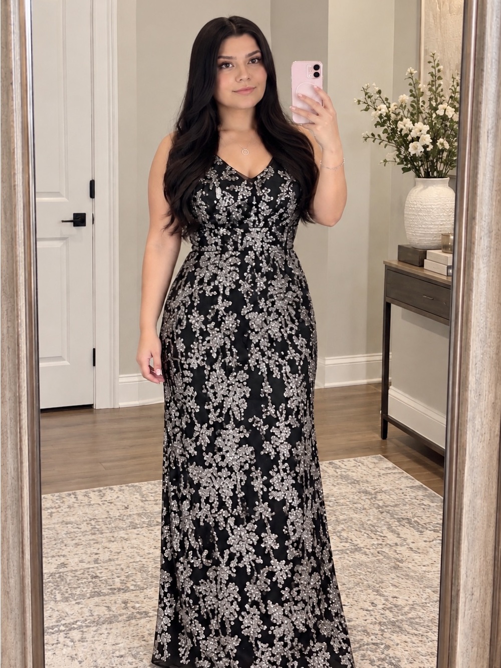 R&M Richards Black & Silver Sequin Evening Gown – Size 6